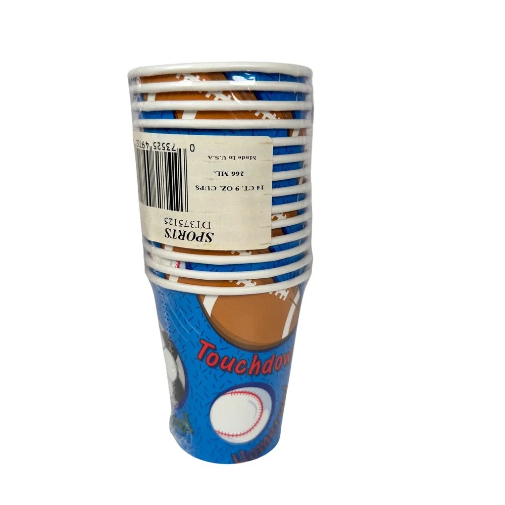 14pk All Star Sports Paper Cups 9oz Birthday Party Supplies Baseball Football